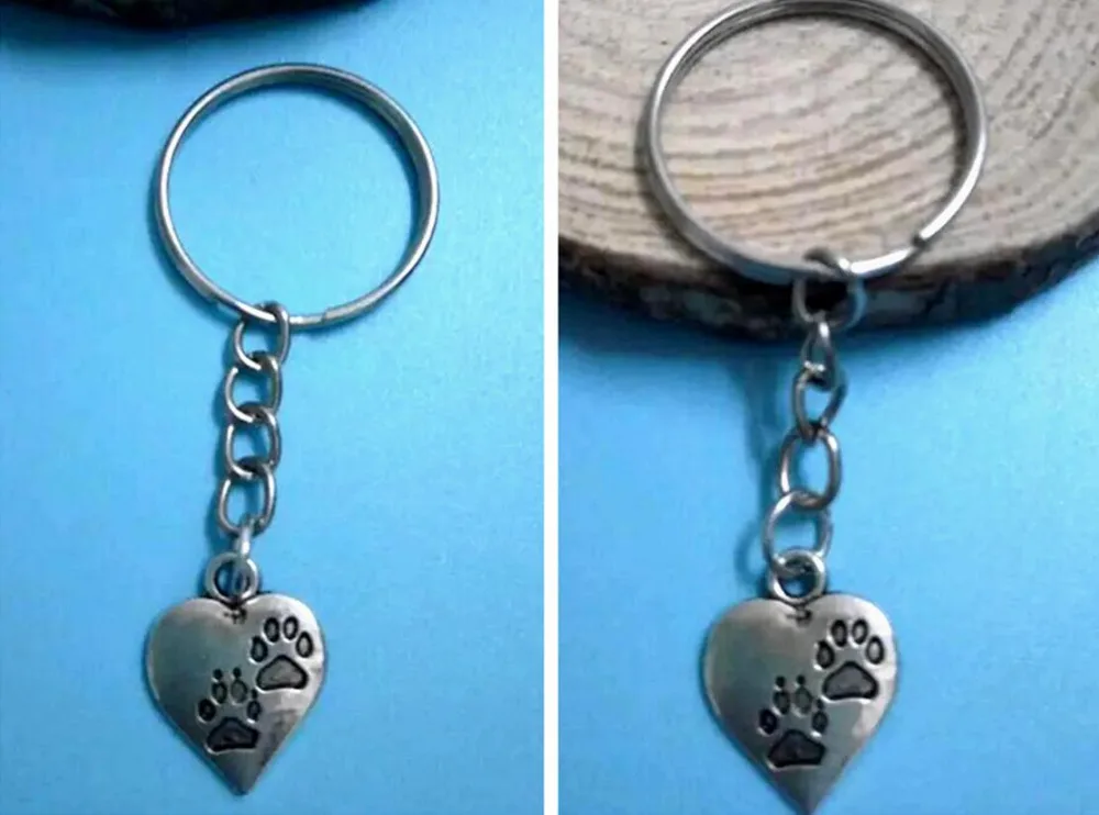 

Novelty Dog Paw Print Heart Charm Keychain Vintage Silver Pendant For Car Key Ring Handbag Gift Jewelry Accessories 100pcs