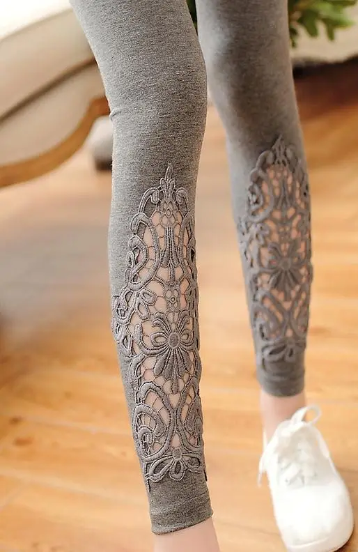 YSDNCHI Summer Casual Leggings Women Knitted Legging Hollow Out Lace Diamond Fitness Leggings Black Pants tights for women Leggings