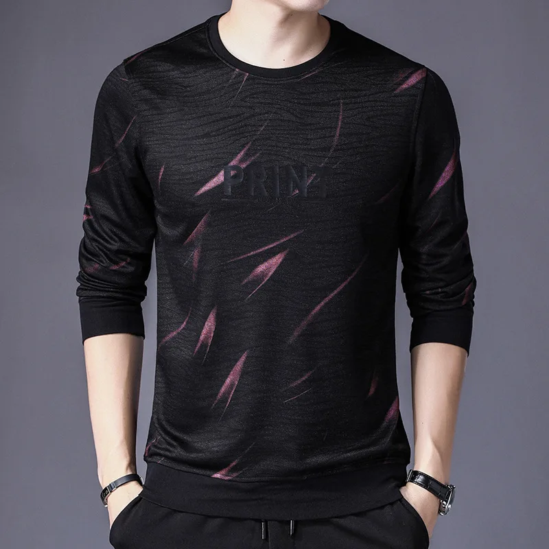 

2019 Fashion trendy men's bottoming shirt elegant high-end famous brand long-sleeved t-shirt round neck men's bottoming shirt