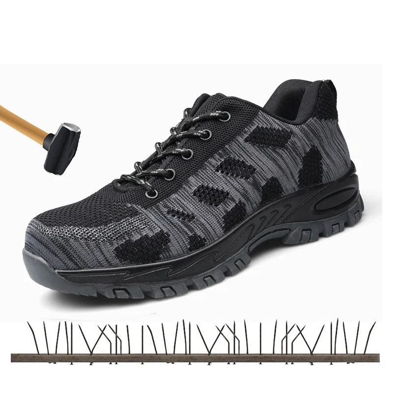 

2019 Spring Autumn Men's Shoes Work Safety Ankle Boots Durable Rubber Anti-slip Anti-hit Steel Toe Cap Outdoor Men Sneaker Shoes
