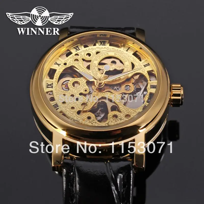 

Winner Women's Watch Charming Mechanical Hand Wind Stylish Skeleton Leather Strap Fashion Wristwatch Color Gold WRL8005M3G1