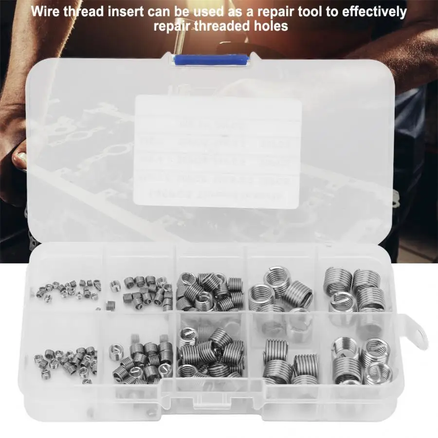 140Pcs/set Stainless Steel Thread Insert Screw Sleeve Threaded Insert Stainless Wire Sleeve Insert for Hardware Repair