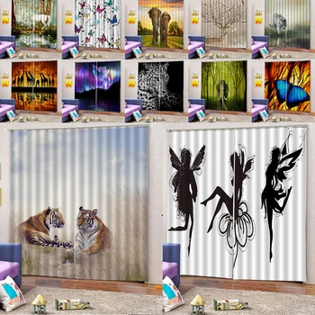 

2 Panels 3D Print Window Curtain Animal Printing Blackout Curtains Darkening Drape with Curtain Hooks and Rings