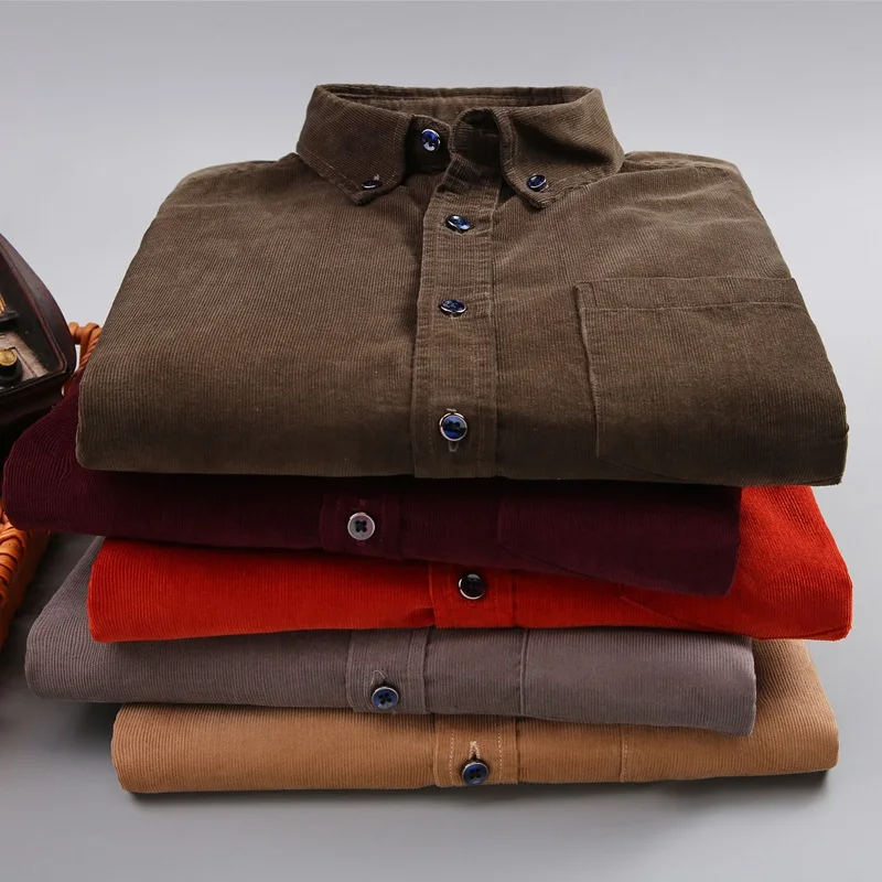 

New 2019 High Quality 100% Cotton Corduroy Men's Dress Shirts Solid Long Sleeve Fashion Soft Office Men Casual Work Shirt