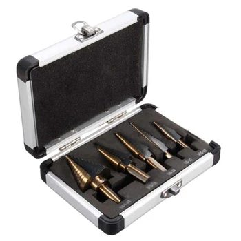 

5Pcs HSS Cobalt Multiple Hole Ladder Drill Bit Set Alu Gold Protective Padded Aluminum Case M2 High Speed Steel Drill Bits Tools