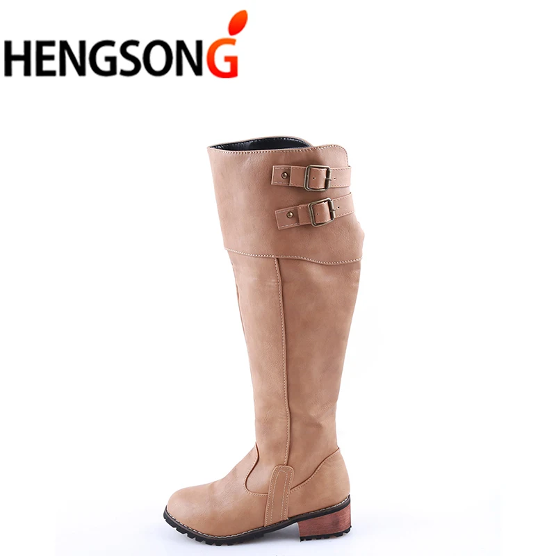 HENGSONG/Новинка Модные женские мотоциклетные ботинки на шнуровке сапоги до колена