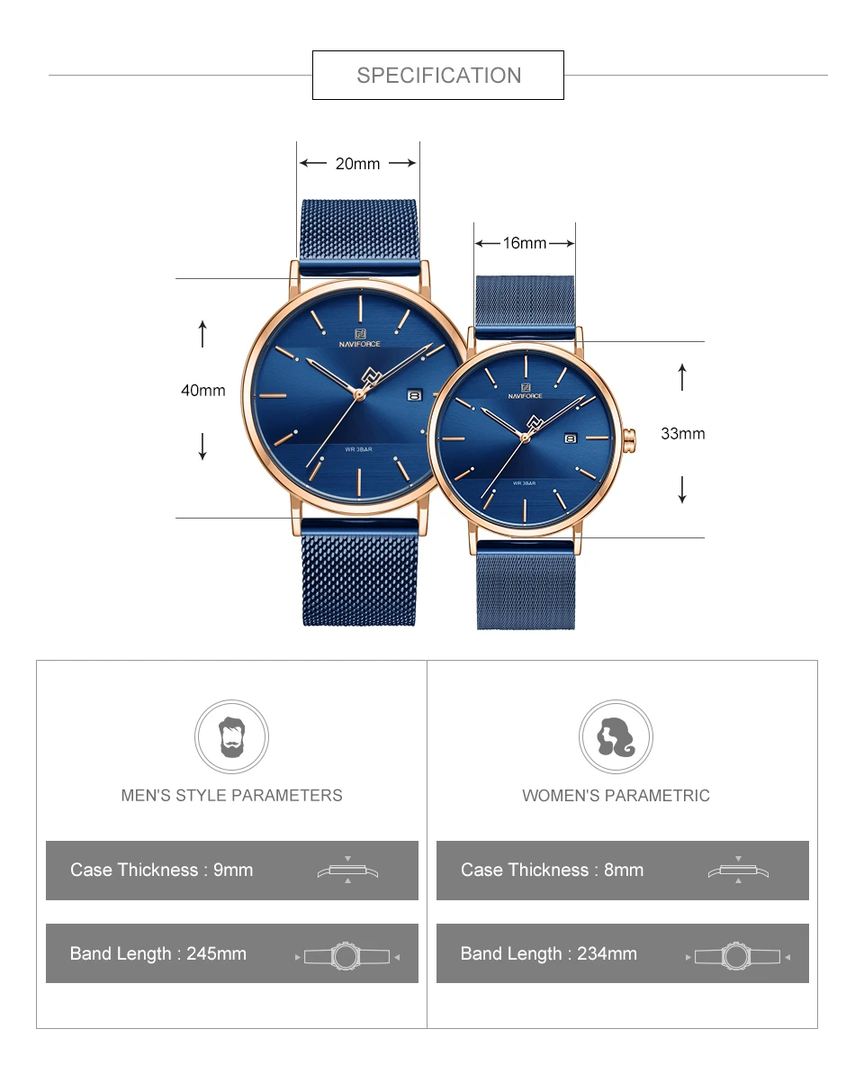 Lover часы naviforce Топ Элитный бренд Нержавеющая сталь Водонепроницаемый часы для мужчин и женщин модные Повседневное комплект с наручными часами для продажи