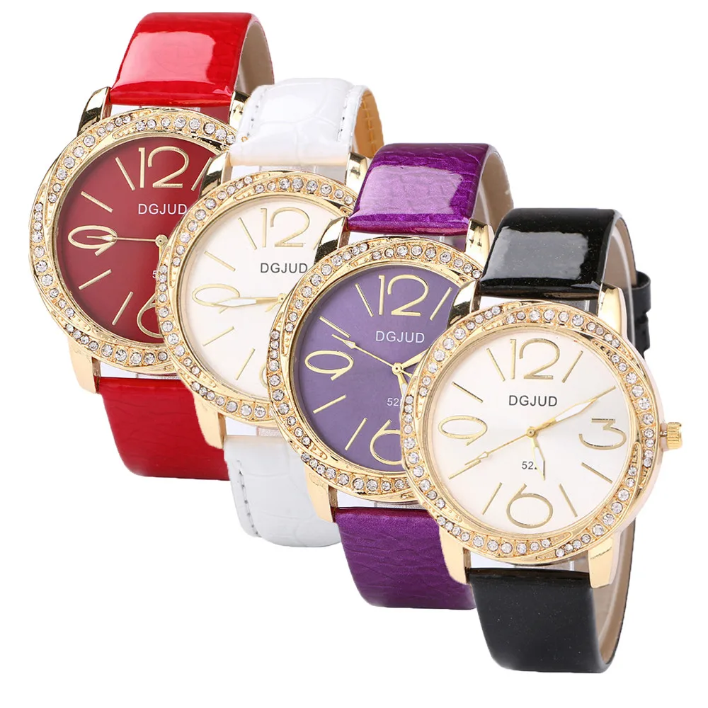 Fashion Women Watches Glitter Leather Band Alloy Quartz Wrist Watch
