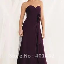 Лидер продаж! элегантное ТРАПЕЦИЕВИДНОЕ платье без бретелек с милым вырезом с цветами фиолетовое шифоновое платье подружки невесты