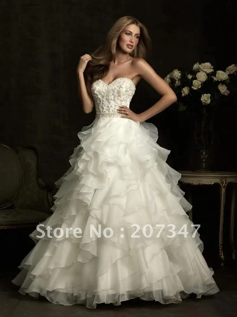 Free shipping! hot sale !strapless ruffles multi layers wedding gown