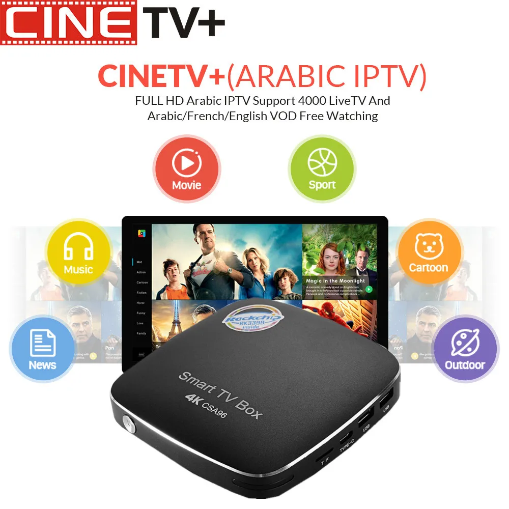 1 Year Best Arabic French Belgium Poland IPTV 2018 NEW CSA96 Smart TV BOX RK3399 Bluetooth4.0 4G32G Android 6.0 Set Top Box UK