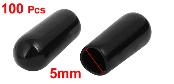 5mm Inner Dia Rubber Hose End Cap Screw Thread Protector Cover Black 100pcs
