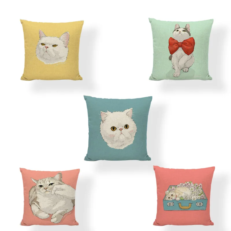 

Pet Kitten Cushion Set Linen 45*45CM Cute Pet Cat Style Avatar Pattern Pillowcase Furniture Sofa Personality Decoration Supplies