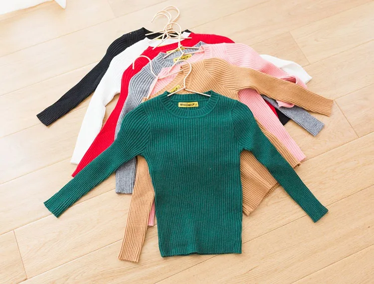 Детский свитер в рубчик для маленьких девочек; зимняя Осенняя вязаная одежда; пуловер; топы для мальчиков; детский джемпер для малышей; серый вязаный свитер