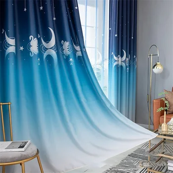 

Blue Gradient Swan Lake Printing Curtains for Living Room Bedroom Stars Moon Printing Blackout Curtains for Kid's Room T213#4
