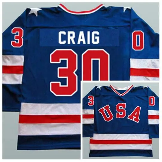 

1980 Miracle On Ice Team USA Jim Craig 30 retro throwback Hockey Jersey Embroidery Stitched Customize any number and name