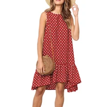 Sleeveless O-neck Polka Dot Ruffles Summer Dress 2019 Casual Loose Plus Size Dress Women plus size casual polka dot pattern sweatshirt