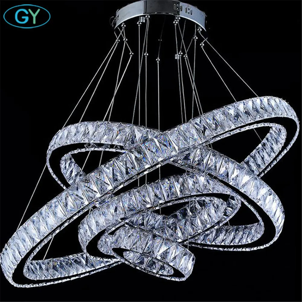 

AC110-240V NEW Crystal 4 Rings led Pendant Lights Ceiling Circle lustres 87W modern home foyer pendant lighting contemporary luz