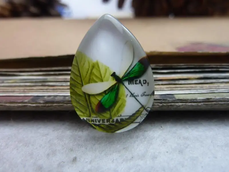 

6pcs 18x25mm Handmade Photo Teardrop Glass Cabs Cabochons (Dragonfly) GDA1-33