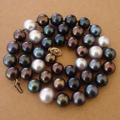 

HOT## Wholesale >>>10-11mm natural south sea black gray red pearl necklace 18''