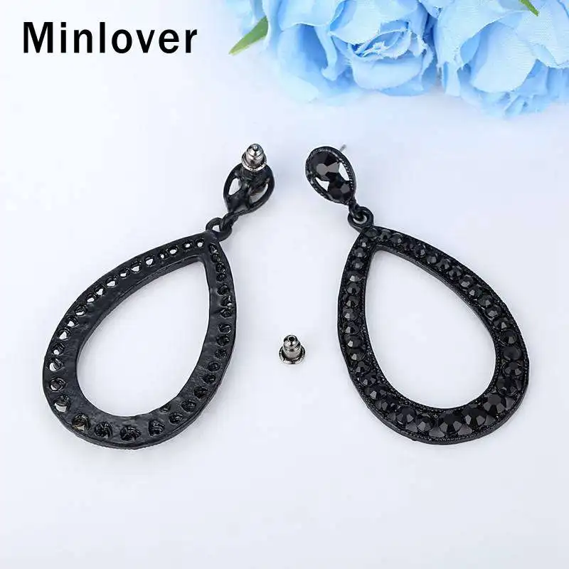 Minlover винтажные большие овальные серьги капли для женщин черные стразы длинные в