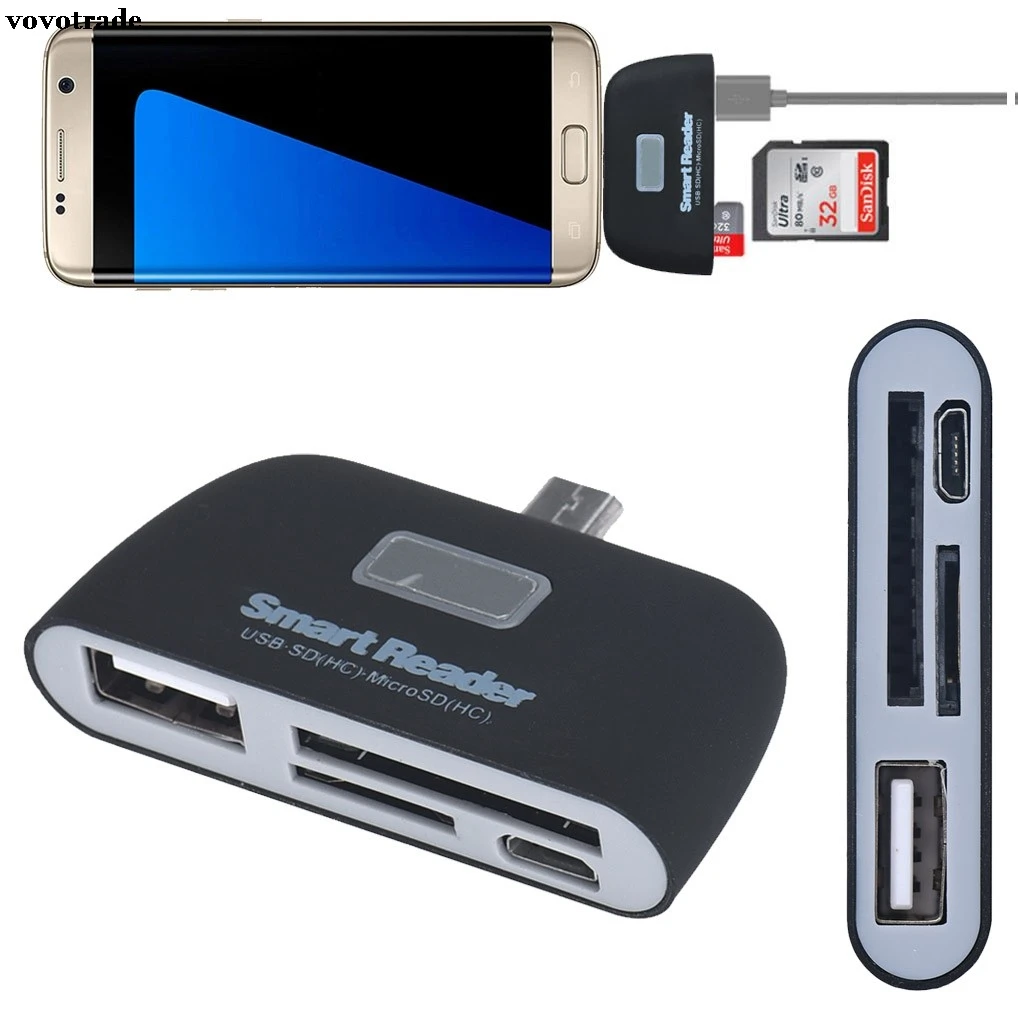 

vovotrade Micro USB 3 in 1 Memory Card Reader Adapter USB/TF/SD for Samsung Galaxy S7Edge Factory Price Drop Shipping
