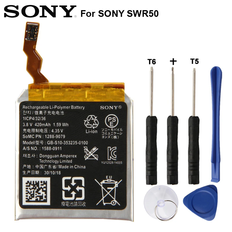 

Original SONY SWR50 Battery For Sony Smart Watch 3 SW3 SWR50 3SAS Genuine Replacement Watch Battery 420mAh With Free tools