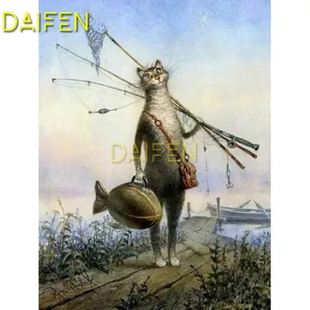 

Full Round Diamond mosaic 5D DIY Diamond embroidery Cross stitch Full Square Diamond painting cat fishing rod net boat hunter