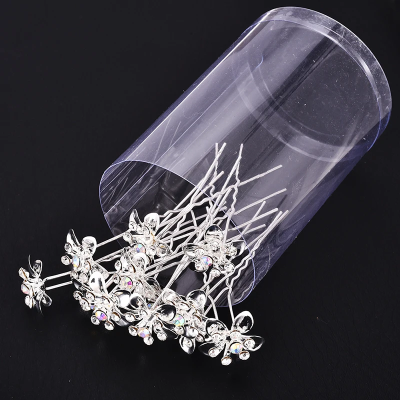 

M MISM 12 Pcs/Lot Diamond Shiny Flower Hair Accessories Rhinestone Hairpins Women Wedding/Party Styling Bun Makers Helper Hair