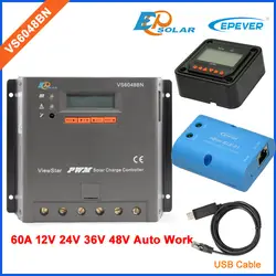 ШИМ epever 60A 60amp контроллер солнечные панели портативный регулятор VS6048BN с USB кабель функция Bluetooth и MT50 метр