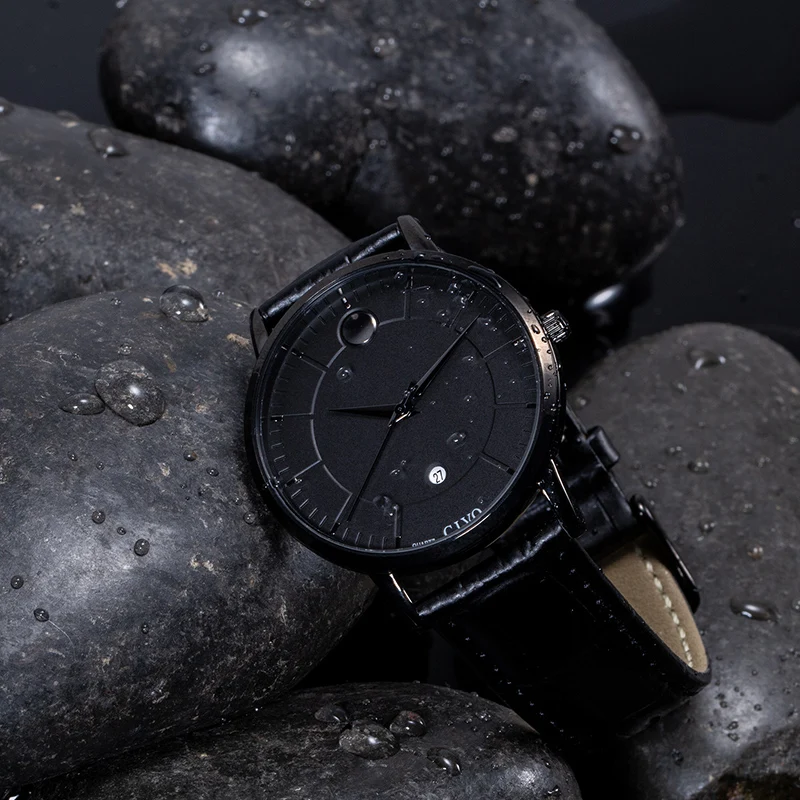 CIVO Fashion  Simple Mens Watches Waterproof Genuine Leather Quartz Wrist Watch For Men Date Calendar Gents Casual Reloj Hombre