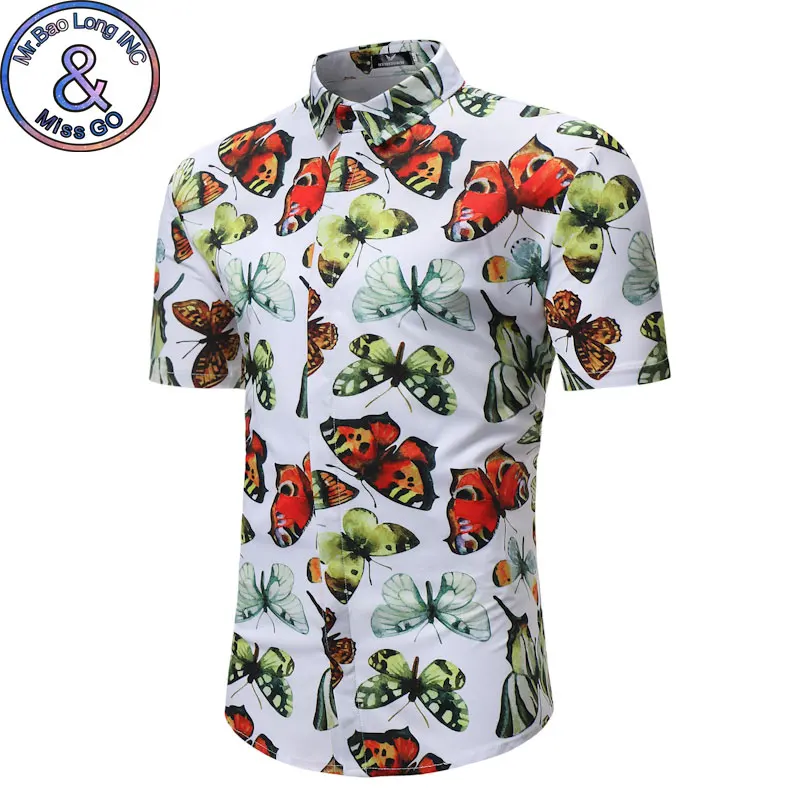 3D бабочка печати футболка с цветочным принтом Для мужчин 2018 новые летние тонкий короткий рукав гавайская рубашка Для мужчин S Повседневное