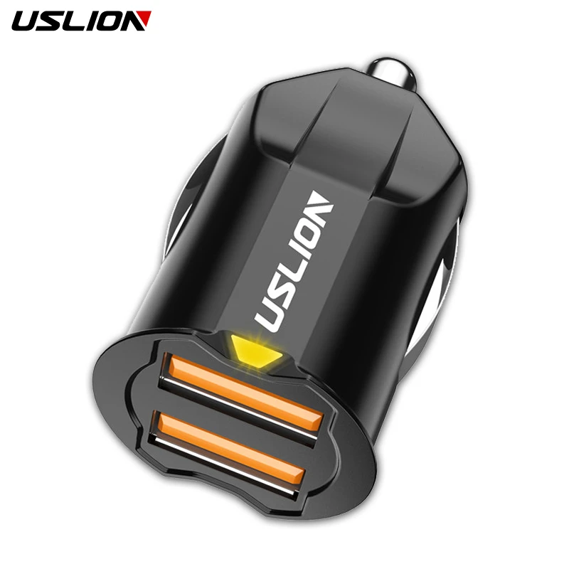 USLION Mini USB Car Charger Adapter 2.1A Car USB Charger Mobile Phone Dual USB Car-charger Auto Charge 2 port for iPhone Samsung car type c charger