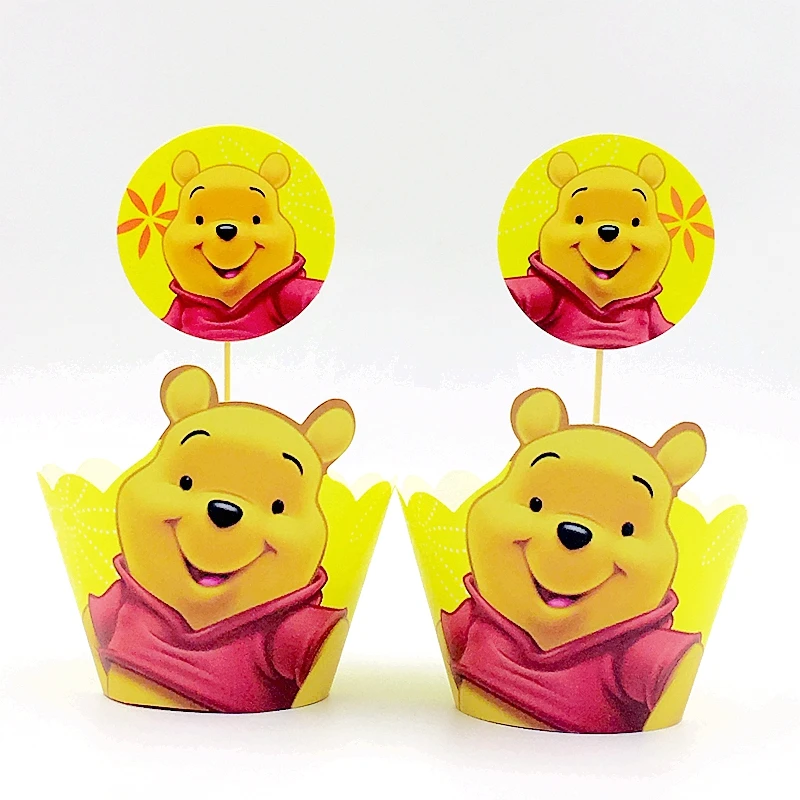 120pcs/lot Cute Winnie the Pooh Cupcake Wrappers Toppers Kids Birthday