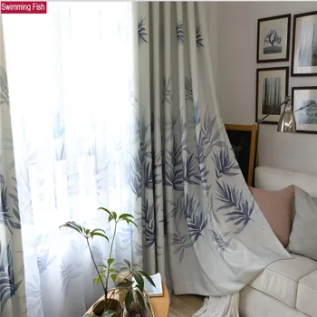 

Nordic style fresh polyester curtains bedroom ink style window screening curtain