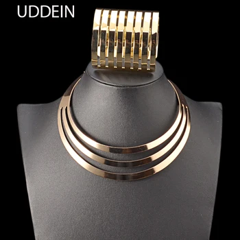 

UDDEIN Nigerian Wedding Indian Jewelry Set Fashion Alloy Hollow out Punk maxi necklace bracelets Statement Choker Women Collar