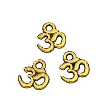 

200pcs- OM Charms, Antique Gold Small Yoga Symbol charm Pendants 10x10mm