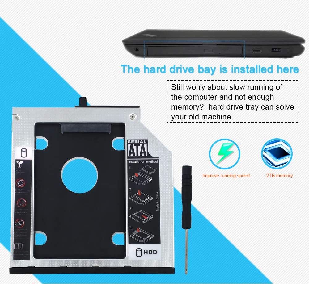 TISHRIC Алюминий 2nd HDD Caddy 9,5 мм SATA 3,0 2,5 "SSD корпус Optibay для lenovo ThinkPad T400s T400 t410 T410s T420s