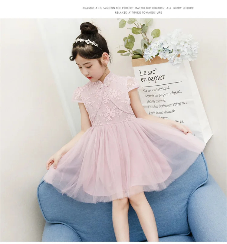 Kids Baby Girls'Dress Summer Korean children's Gauze Cheongsam Dress Princess Party Performance clothes Qipao Ball Gown Dress (6)