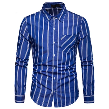 

2019 New Arrival Stripe Men Shirt Long Sleeve Casual Man Shirts Turn Down Collar Masculina Camisas Dropshipping