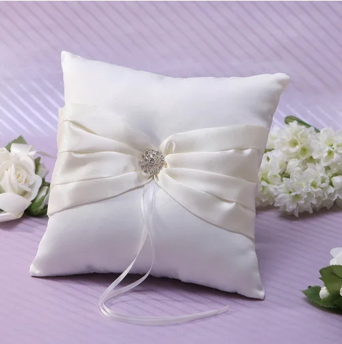 20*20CM Ivory Color Rhinestone Sash Satin Wedding Ring Pillow | Дом и сад
