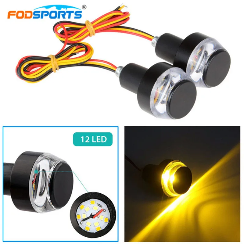 

2Pcs Fodsports 12V Motorcycle LED handle light Turn Signal Light End Indicator Grip Plug Turn Signal Light For 22mm Handlebar