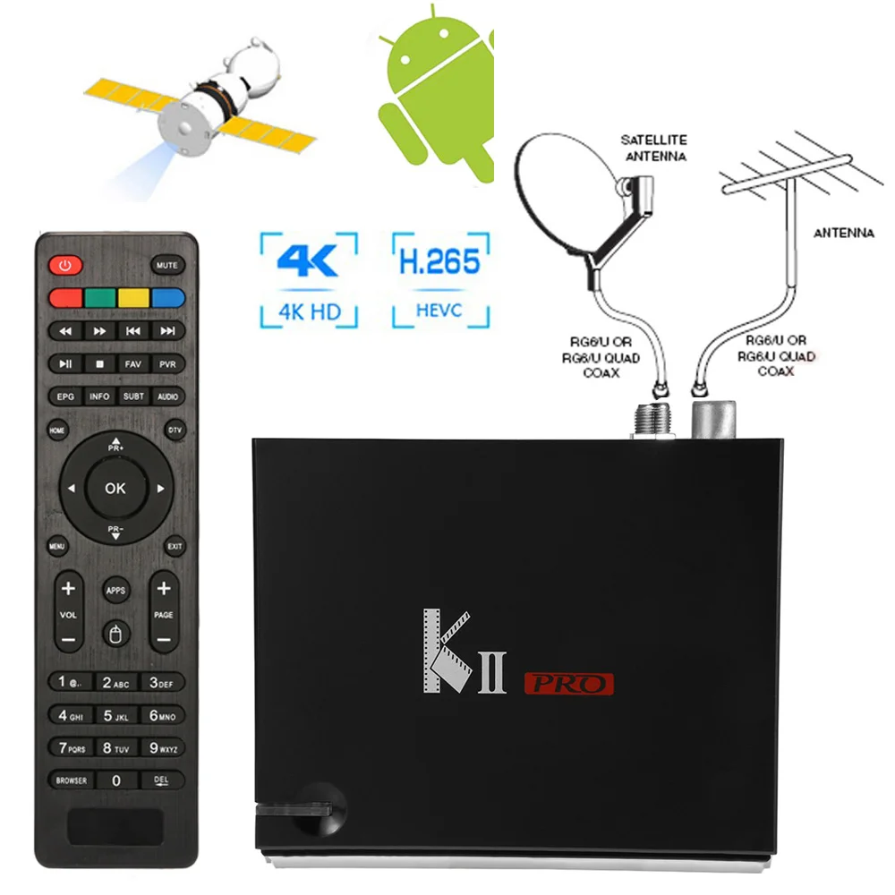 Кии PRO 2 ГБ Оперативная память H.265 Android 5,1 + DVB-T2 + DVB-S2 спутниковый IP ТВ комбо S905 Quad-Core 16 ГБ 4 К ТВ Box Bluetooth Airplay