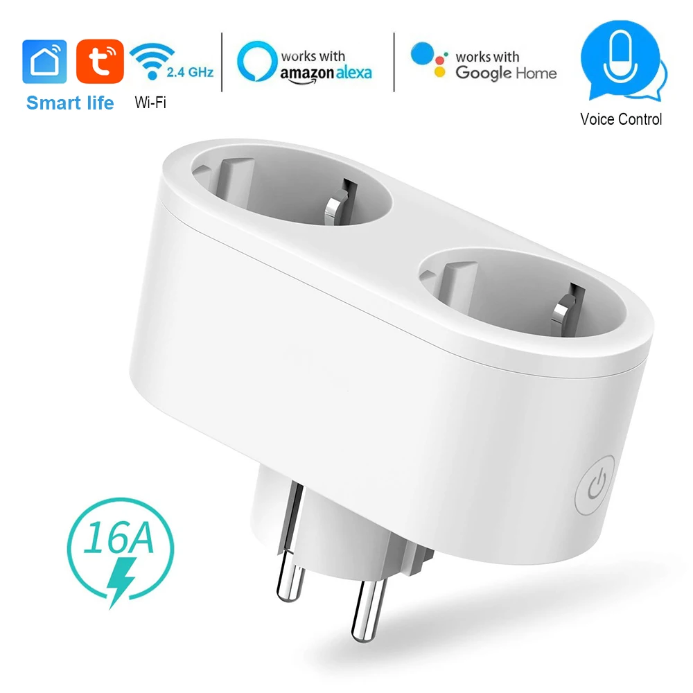 Умная розетка Smart life wifi штепсельная вилка европейского стандарта 16 А две розетки