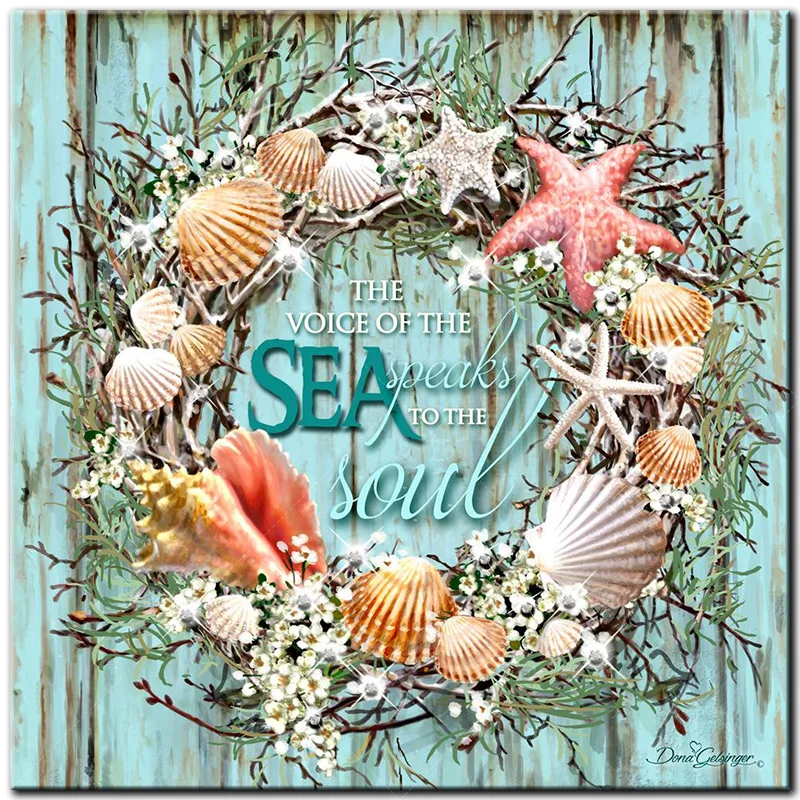 Full Square/Round drill DIY diamond Painting Cross Stitch Coastal Shell wreath Diamond Embroidery Mosaic Rhinestone home Decor | Дом и сад