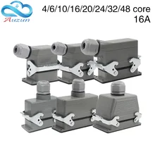 Conector resistente retangular Hdc-He-4/6/10/16/20/24/32/48 núcleo industrial impermeável aviação plug 16a parte superior e lateral