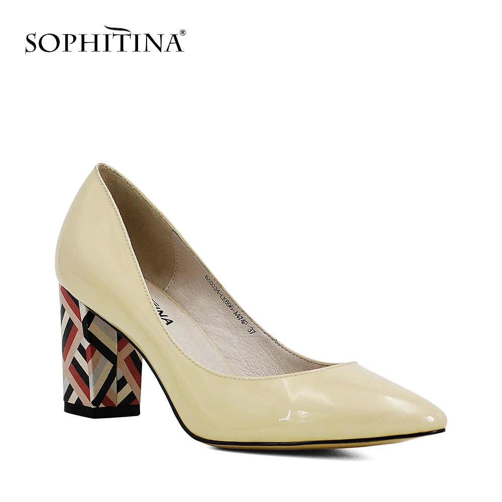 SOPHITINA Brand Patent Leather Lady Pumps Colorful Soft Heel Pointed