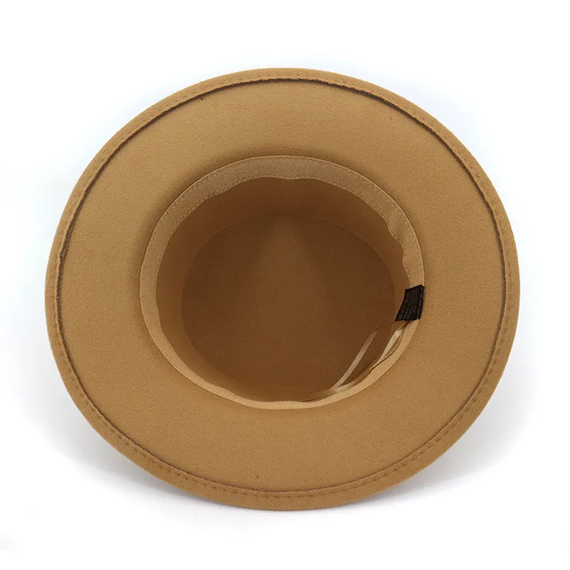 Fashion Unisex Wide Brim Wool Caps Belt Felt Flat Top Fedora Hat Party Church Trilby Hats Cap For Women And Men 30DE05 (1)