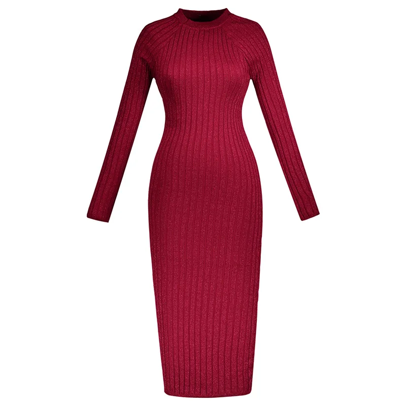 

women sweater dress 2018 autumn winer warm outwear midi dress sheath bodycon plain solid fashion knitted sweater fashion dress