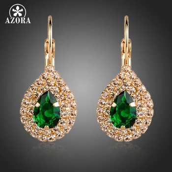 

AZORA Gold Color Green Cubic Zirconia Tear Drop Earrings TE0152